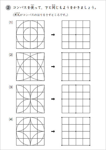 コンパスを使って模様をかかせる教材の画像