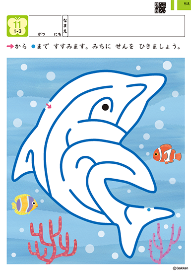 イルカの体に沿って作られた迷路の教材画像