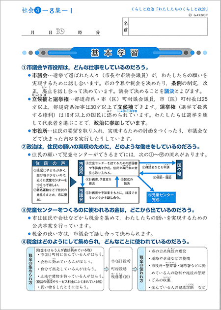 身近な政治から国の政治まで、その仕組みとはたらきを学習します。