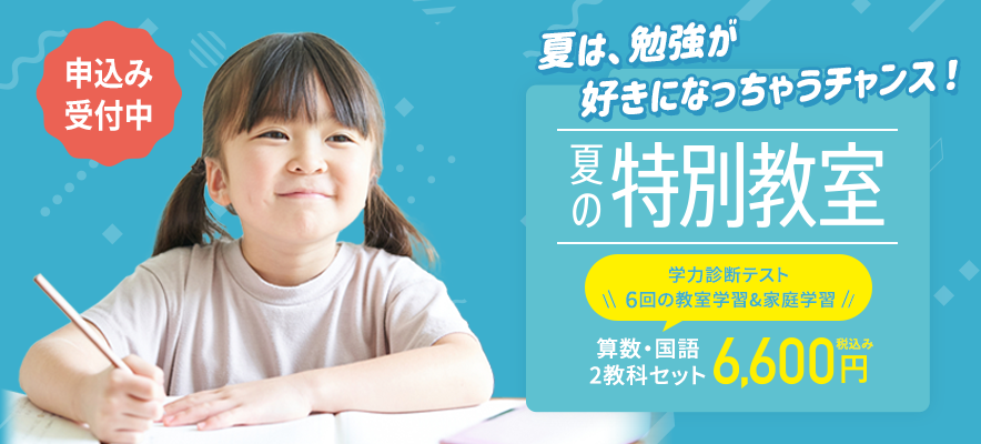 夏は勉強が好きになっちゃうチャンス！夏の特別教室 6回の教室学習＆家庭学習 算数・国語2教科セット6,600円