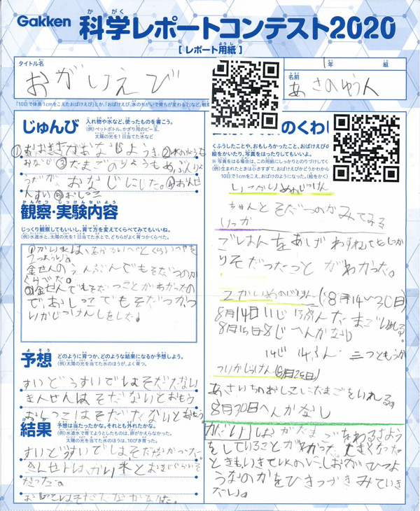 学研教室科学レポートコンテスト 優秀作品発表 学研教室 学研教室科学レポートコンテスト 優秀作品発表 学研教室