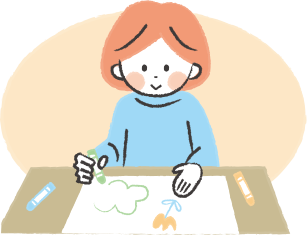 ぬりえに取り組む女の子のイラスト