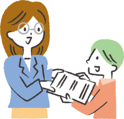 先生にプリントを渡す男の子のイラスト