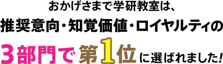 おかげさまで学研教室は、推奨意向・知覚価値・ロイヤルティの3部門で第1位に選ばれました！