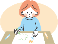 ぬりえに取り組む女の子のイラスト