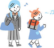 姉妹二人で仲良く教室へ通う様子のイラスト